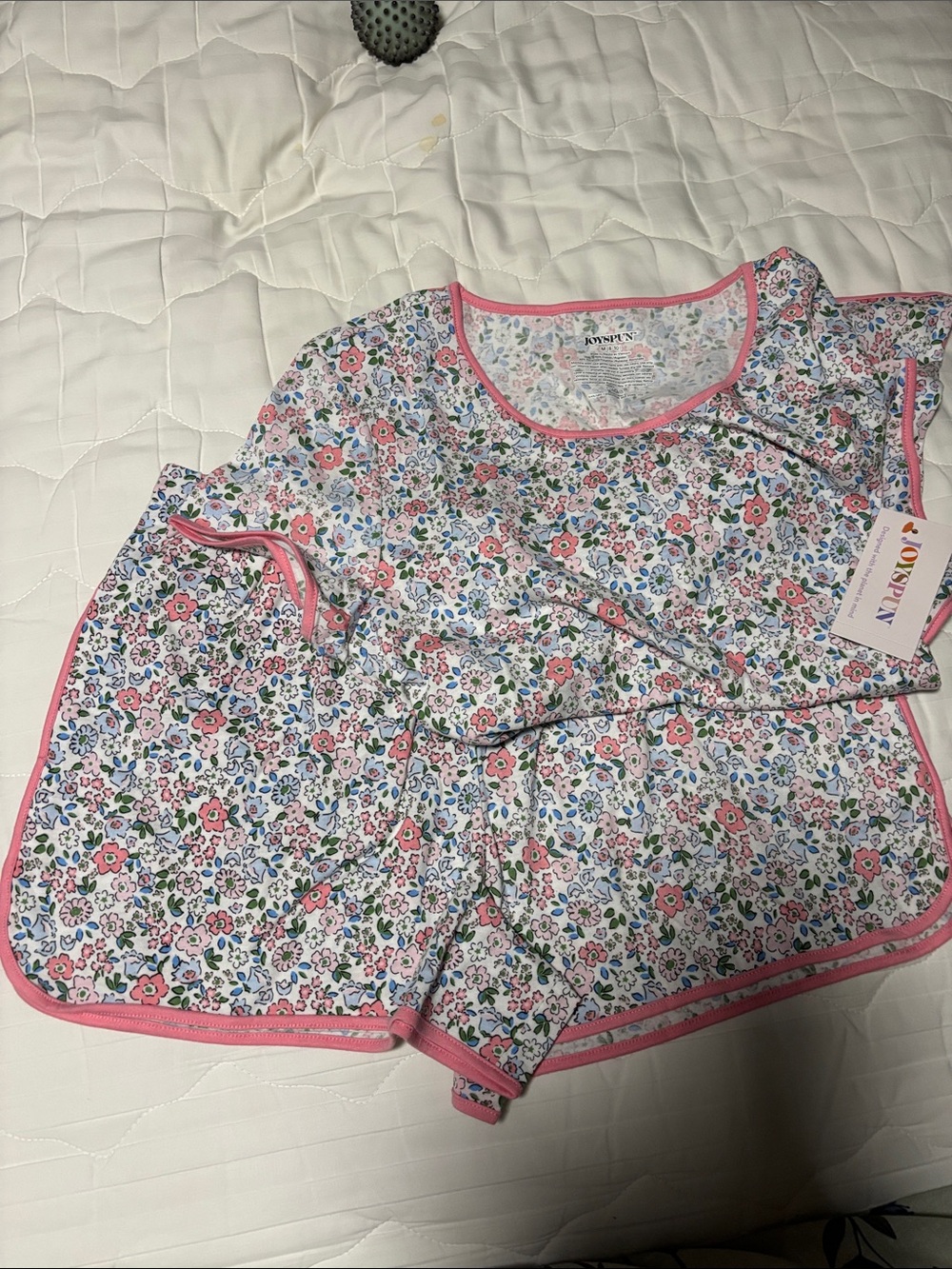 Floral Short Pajama Set with Pink Trim - Women Intimates & Sleepwear